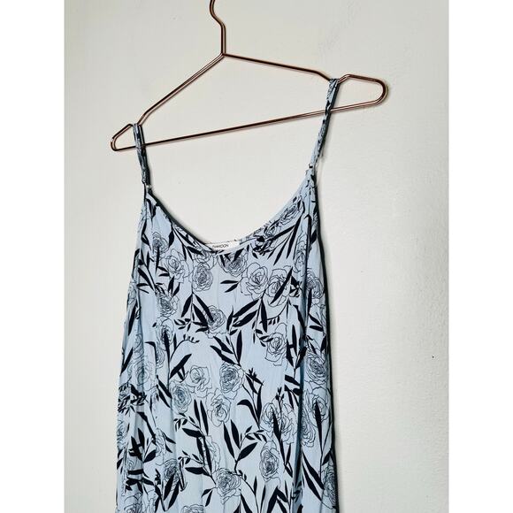THANKOON COLLECTIVE Blue Shift V-Neck Floral Leaf Print Midi Dress Size 14 - Picture 8 of 12